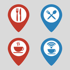 Map pin location icons set on gray background.