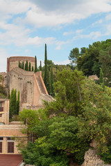 Fototapeta na wymiar Boulevard on the fortress wall. Girona View from the top.