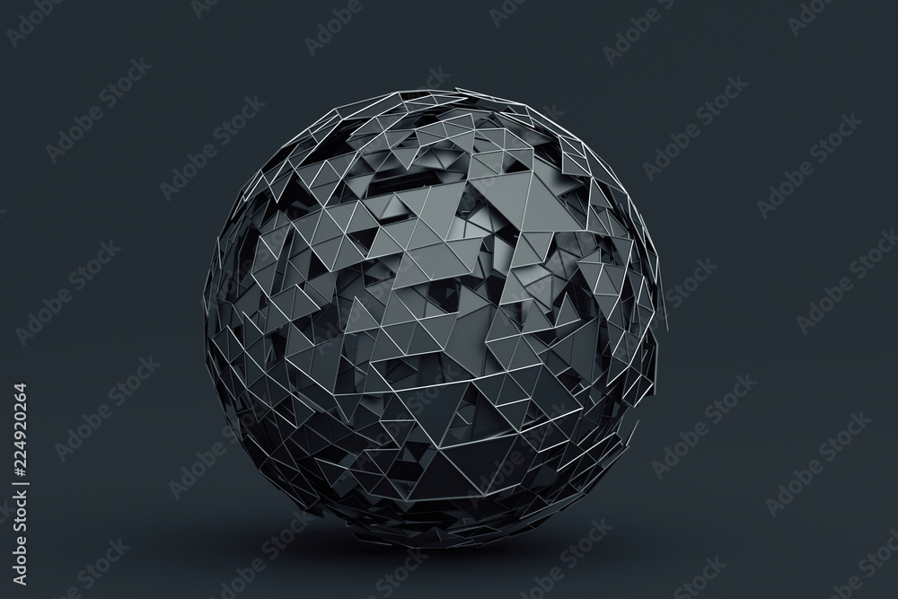 Aufkleber abstract 3d rendering of polygonal sphere. geometric shape, futuristic modern background design for 