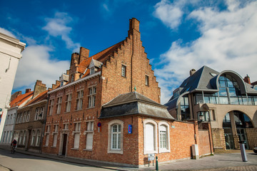 Traditional arquitecture of the historical Bruges town center
