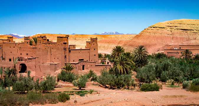 A traditional Berber city on the hillside. Africa Morocco Ait Ben Haddou