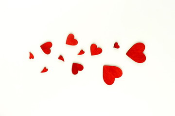 Valentine's day background . red hearts pattern on white background. top view. Copy space