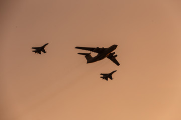 KIEV, UKRAINE - AUGUST 20 : World's biggest plane AN-178 flies by at air parade during Ukraine...