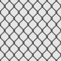 Seamless chain link fence. Steel wire mesh on white background