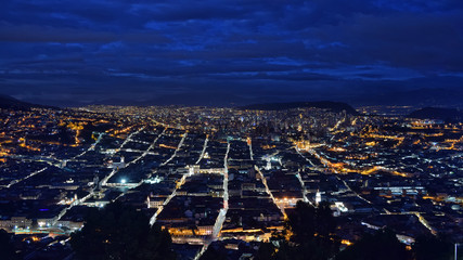 city at night quito ecuador view from panesillo - obrazy, fototapety, plakaty
