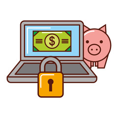 business piggy bank money laptop security online