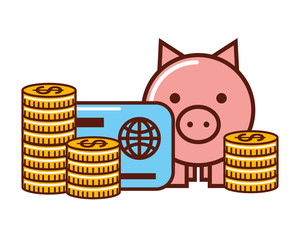 business piggy bank money coins credit card