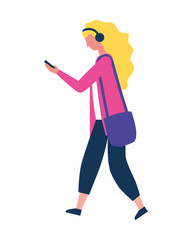 woman character using smartphone device