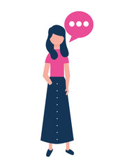 woman character standing with speech bubble