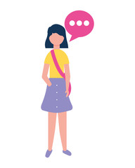 woman character standing with speech bubble