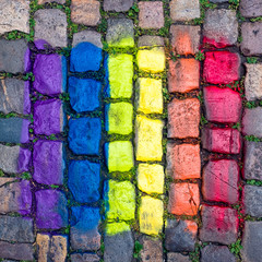 rainbow on bricks