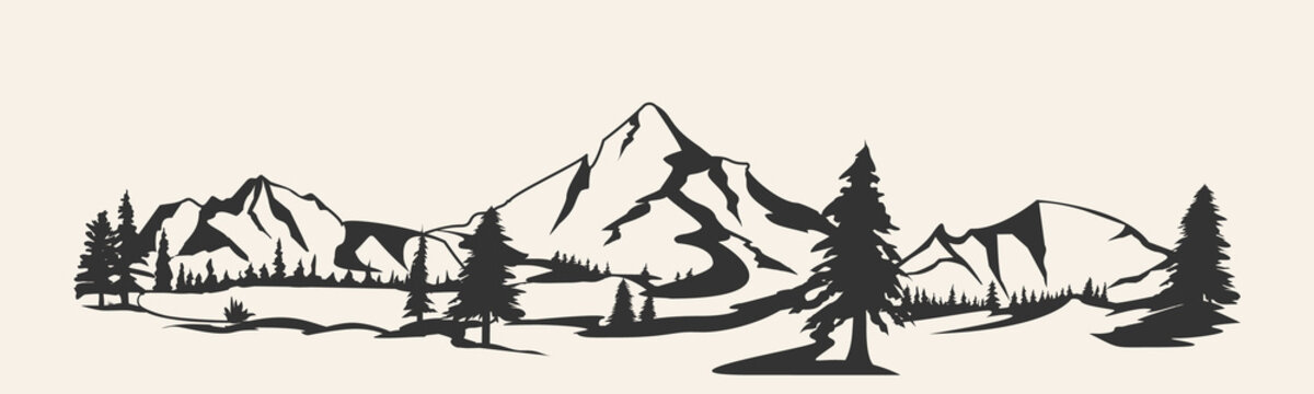 Mountains vector.Mountain range silhouette isolated. Mountain vector illustration