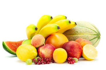 Colorful fresh fruits isolated on white background