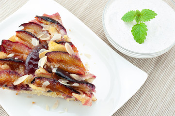 Plum cake dessert with sour cream