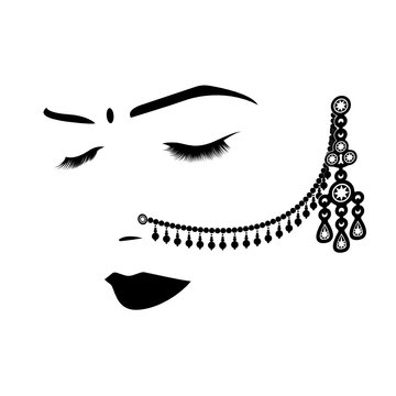 
Illustration depicting a woman's face with Indian ornaments