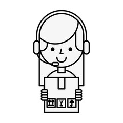 operator girl holding box online shopping