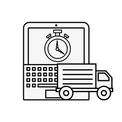 laptop truck clock time online shopping logistic