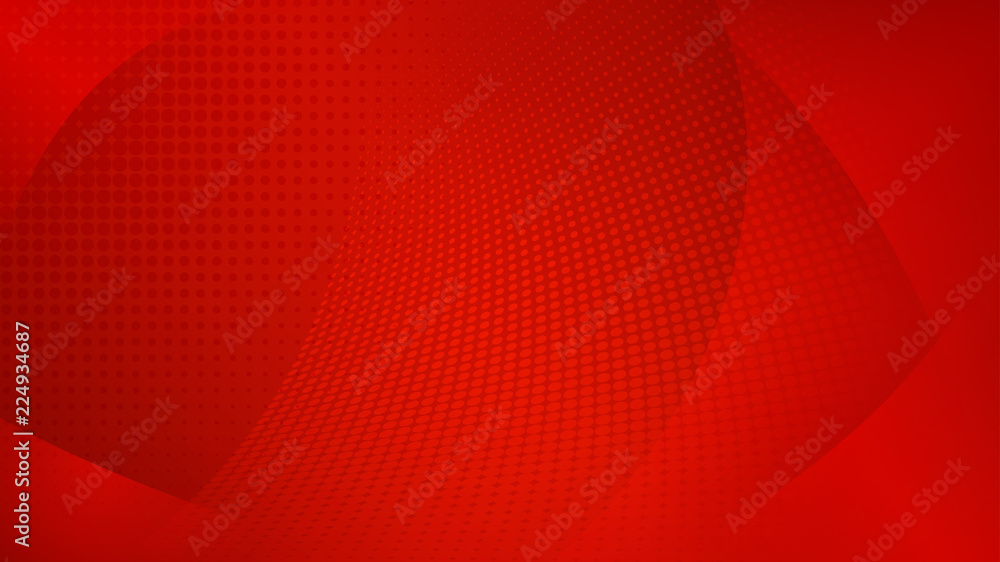 Wall mural abstract background of curved surfaces and halftone dots in red colors