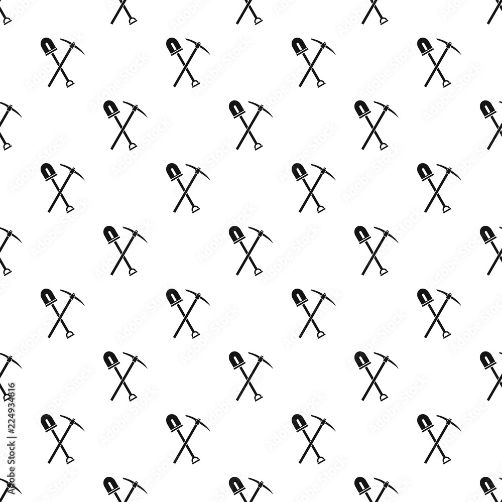 Poster shovel and pickaxe pattern. simple illustration of shovel and pickaxe vector pattern for web design