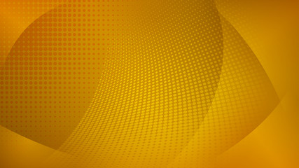 Abstract background of curved surfaces and halftone dots in yellow colors