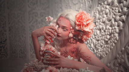 Young beautiful girl elf. Creative make-up and bodyart