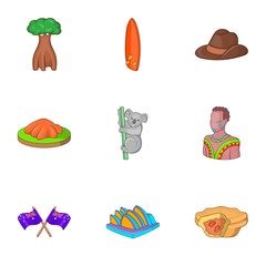 Australia tourists attractions icons set. Cartoon illustration of 9 Australia tourists attractions vector icons for web