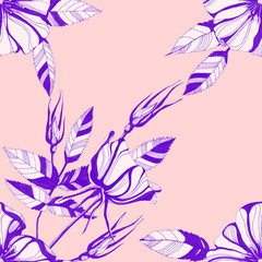 Awesome rose flowers. Hand drawn ink illustration. Wallpaper or fabric design.