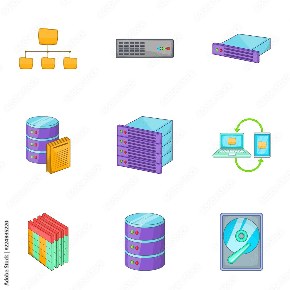 Poster network server infrastructure icons set. cartoon illustration of 9 network server infrastructure vec