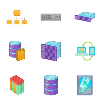 Network server infrastructure icons set. Cartoon illustration of 9 network server infrastructure vector icons for web