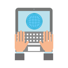 online shopping logistic hands with laptop world