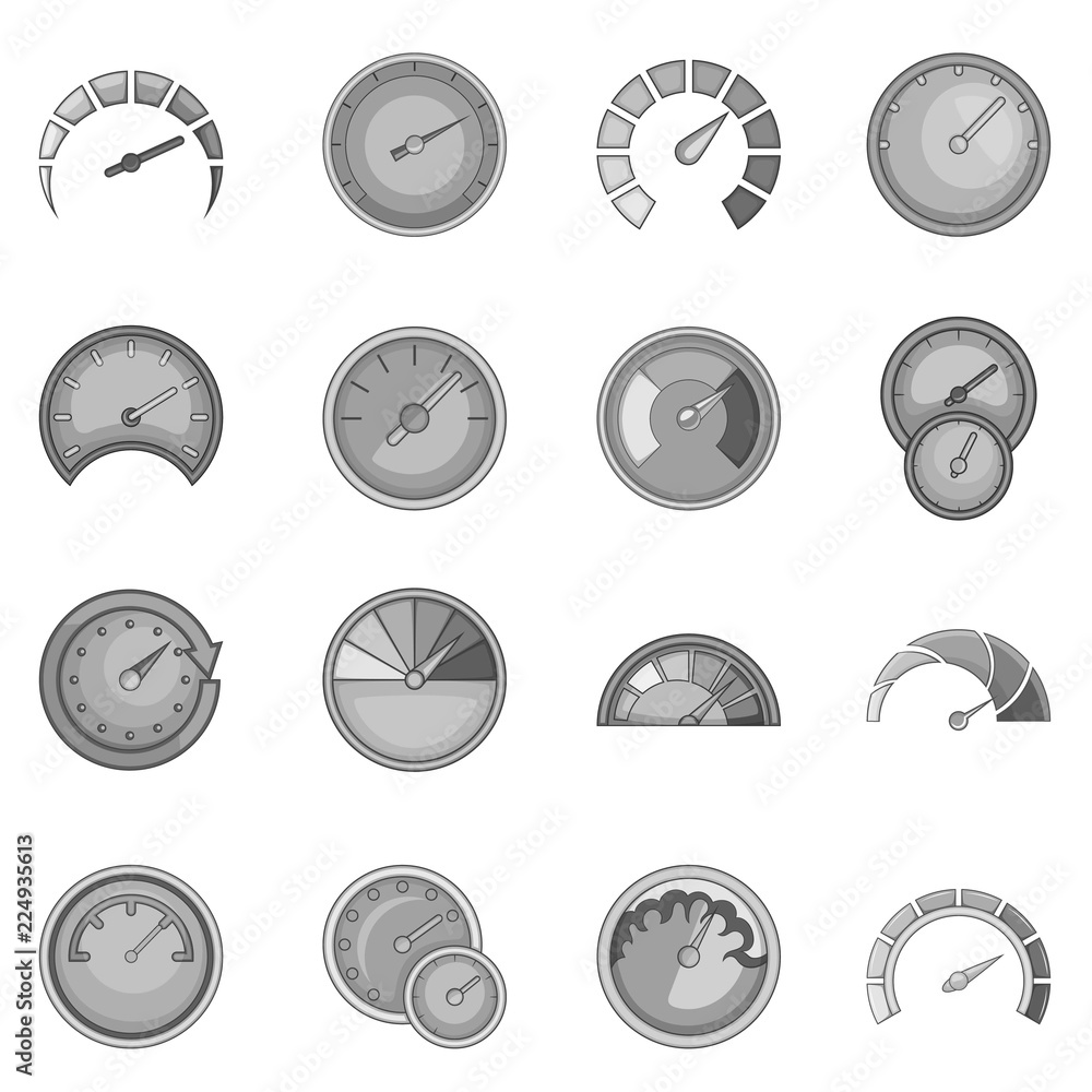 Poster speedometer icons set in monochrome style isolated on white background