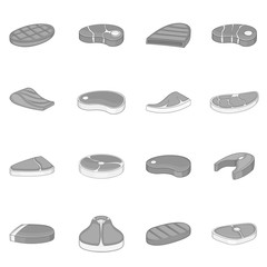 Steak icons set in monochrome style isolated on white background