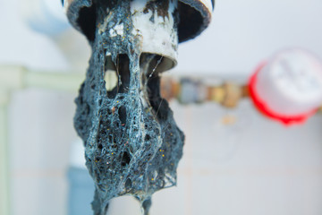 Clogged sink pipe. Unclog a drain from hairs and other stuff. Checking Hydraulic trap for draining...