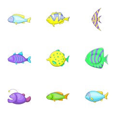 Marine life icons set. Cartoon illustration of 9 marine life vector icons for web