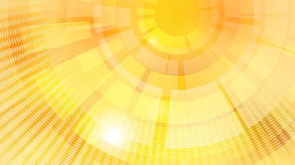 Abstract background of concentric circular elements and halftone dots in yellow colors