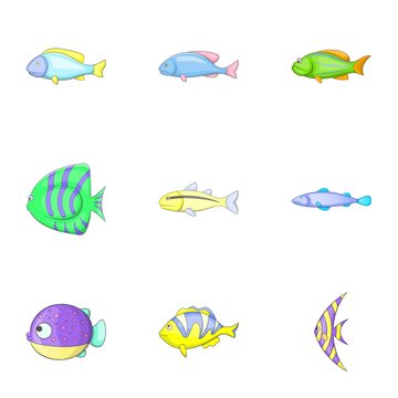 Fish icons set. Cartoon illustration of 9 fish vector icons for web © ylivdesign
