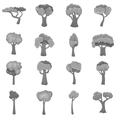 Green trees icons set in monochrome style isolated on white background