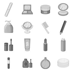 Cosmetics items icons set in monochrome style isolated on white background