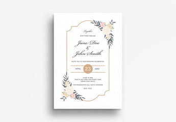 Wedding Invitation Flyer Layout with Floral Elements