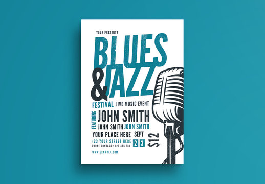 Music Flyer Layout with Vintage Microphone Element