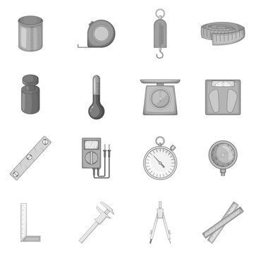 Measure tools icons set in monochrome style isolated on white background