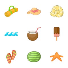 Summer vacation icons set. Cartoon illustration of 9 summer vacation vector icons for web