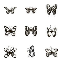 Butterflies with open wings icons set. Cartoon illustration of 9 butterflies with open wings vector icons for web