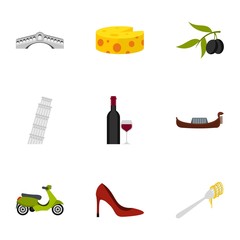 Travel to Italy icons set. Flat illustration of 9 travel to Italy vector icons for web