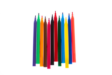 colorful pens on isolated white background