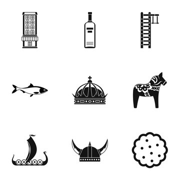 Tourism in Sweden icons set. Simple illustration of 9 tourism in Sweden vector icons for web