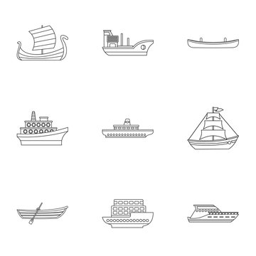 Ship icons set. Outline illustration of 9 ship vector icons for web