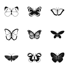 Fototapeta na wymiar Insects butterflies icons set. Simple illustration of 9 insects butterflies vector icons for web
