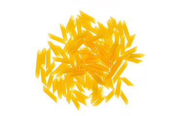 raw pasta on white background