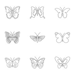 Fototapeta na wymiar Insects butterflies icons set. Outline illustration of 9 insects butterflies vector icons for web